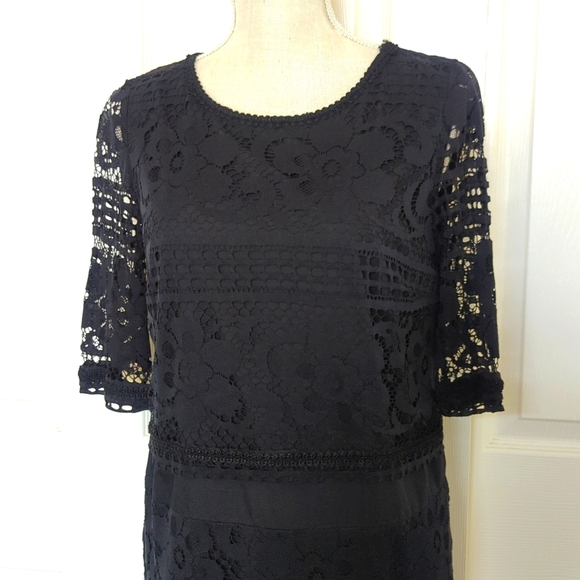Sea New York Black Cotton Guipure Lace Sleeve Mini Dress - Picture 2 of 6